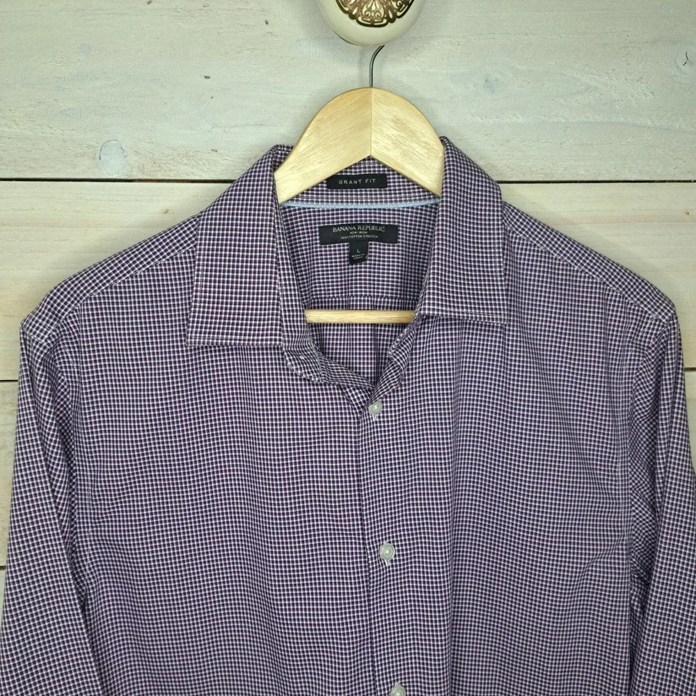 Corpcore Micro-check Banana Republic Grant Fit Men's Large Purple Dress‎ Shirt